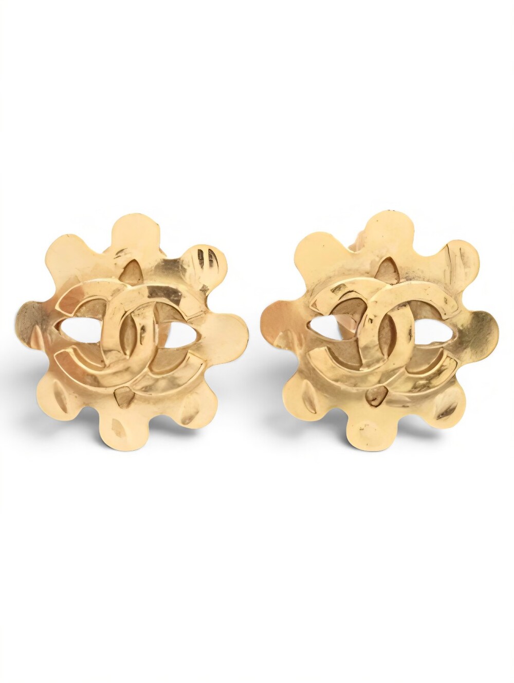 CHANEL Gold CC Flower Clip-On Earrings